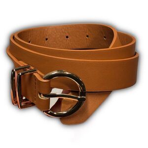 Cognac Faux Leather Belt with Gold-Tone Hardware